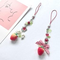 1 Piece Charms Strawberry Bow Love Star Phone Chain Key Ring Anime Inspired Y2K Keychain Accessory Girlfriend Gift