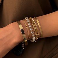 Ingemark 5Pcs/Set Minimalism Rhinestone Bracelets for Women Punk Trendy Adjustable Metal Hand Accessories 2026 New Jewelry Gift