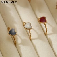 GANEMLY 316L Stainless Steel Heart Love Open Ring Women 18K Gold Color Waterproof Fashion Minimalist Statement Charm Jewelry