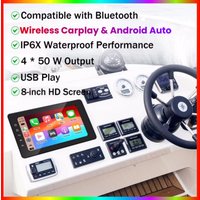 8 Inch Marine Waterproof Multimedia Player Wireless CarPlay IPX6 Bluetooth Marine Stereo for ATV Golf Cart CarPlay Android Auto