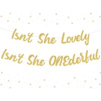 Sursurprise Miss Onderful 1st Birthday Decoration,Isn't She Lovely,Isn't She Onederful Banner Gold First Birthday Party Supplies
