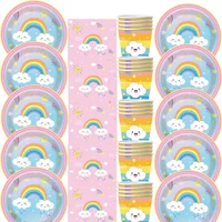 Rainbow Baby Shower Disposable Tableware Paper Plates Napkins Cups Pink Cloud Happy Girls Birthday Party Decoration Supplies
