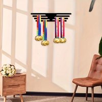 1pc 2D Flat Black Metal Medal Display Rack Multi Compartments for Ribbons Decorations Wall Mounted