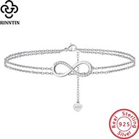 Rinntin Charm Shiny Infinity Anklet Women Gold Silver Color Zircon CZ Vintage S925 Silver Ankle Bracelet Sparkly Jewelry SA16