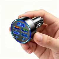 6 in 1 Multi Port Car Charger Super Fast Charging PD QC3.0 USB C Adapter LED Voltage Display Car Cigarette Lighter Phone Charger