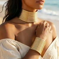 2026 Trend Fashion PU Leather Adjustable Choker Neck Necklace Bracelet Jewelry Set For Women Vacation Party Accessory
