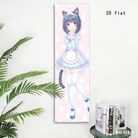 Kawaii Neko Maid Anime Girl Long Tapestry, Nekopara Inspired Wall Hanging, Pastel Pink Polka Dot Vertical Decor for Bedroom