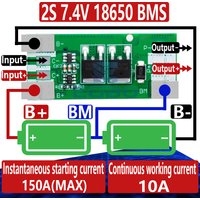 2S 7.4V 18650 Li-ion BMS 10A Continuous 150A Peak for Vacuum Cleaner/Electric Vehicle Polymer Battery Protection Board