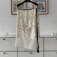 Super Fairy Shimmering Bead Embroidery Drawstring Double-layer Slit Straight Skirt