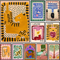 Egypt Colorful Abstract Tiger And Leopard Poster Self-adhesive Art Waterproof Paper Sticker Coffee House Bar Room Wall Decor