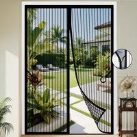 Summer Magnetic Screen Door for Home, Black Striped Mosquito-Proof Breathable Screen Door with Foldable Design, Magnetic Mesh Sc