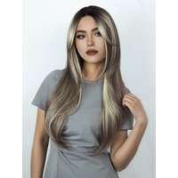 FREEDOM Straight Synthetic Lace Wig With Bangs Lace Front Wigs For Women 26 inches Ombre Brown Blonde Wigs Red White Cosplay Wig