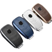 Aluminum Alloy Leather Car Key Case Cover for Mercedes-Benz A B C E G S Class CLA CLS GLA GLB GLC GLE GLS EQA EQB EQC 3 Buttons
