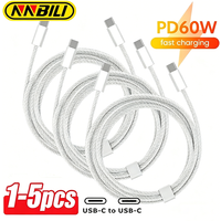 NNBILI 1/5Pcs USBC to Type C Cable Fast Charge Data Cable 60W For iphone Pro Huawei Samsung Xiaomi Weaving Data Line Charging 1M