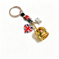 London Royal Guard Keychain, British Union Jack Heart Crown Double Decker Bus Souvenir Key Ring, UK England Travel Memorial Gift