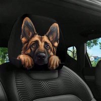 2Pcs German Shepherd Car Headrest Covers, Cute 3D Pet Printed Seat Headrest Protectors, Universal Auto Interior Accessories