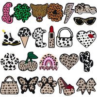 1/23PCS Leopard Print Style Shoe Charms Cute Flower Lipstick Heart Women Shoe Accessories Pin for Clog Sneaker Sandal Buckle