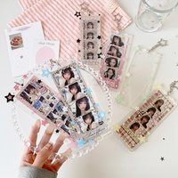 Kpop Korean Life 4 grid Love Star Acrylic Card Holder Cute Girl Idol 3in Photo Storage Card Bag Decorative Pendant Keychain Gift