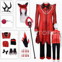 Alastor Cosplay Kids Size Hasbin Anime Cosplay Costume Wig Ears Hotel Accessories Halloween Uniform Men Women Jacket Red Suit