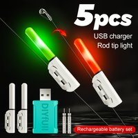 5pcs (2 rod tip lights + 2 rechargeable batteries + 1 charger) Night fishing rod tip lights, color-changing when the rod bites.