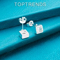 Luxury Cubic Zircon Jewelry Accessories 925 Sterling Silver Square Stud Earrings Women Valentine's Day Engagement Party Gifts