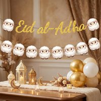 Gold Eid Al Adha Alphabet Banner Mubarak Decorations Lamb Themed Commemorative Festival Hanging Banner Decor for Celebration