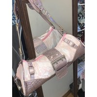 Fashion Women's Lace Print Shoulder Crossbody Bag Metallic Crocodile Faux Leather Trim Underarm Bag Y2K Small Handbag for Daily