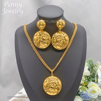 Luxury Big Drop Round Pendant with Chain Dubai 18K Gold Plated Jewelry Set Women Necklace Earrings Bridal Party Wedding Gifts