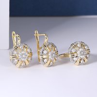 Round Hollow Cross Design Inlaid Synthetic Zircon Earrings Ring Set Copper Plated 14K Gold Fashion Jewelry Luxury Accessories