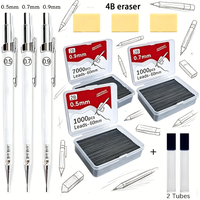Art Drawing Transparent Mechanical Pencil Set 0.5/0.7/0.9mm Replaceable 2B Lead Refills + 2 Dispensing Tubes Office Supplies