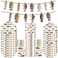 Fishing Party Disposable Tableware Set Fish Print Paper Plate Cup Tablecloth Banner Little Fisherman Themed Birthday Party Decor