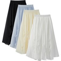 2026 Women's Elegant A- Line Skirt Summer New Elastic High Waist Lotus Leaf Edge Decoration Solid Color Skirts