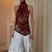 Women's Handmade Floral Crochet Lace-Up Knit Vest Two-Piece Set with Half-High Collar Lining High-Quality Backless Vest 2026 New