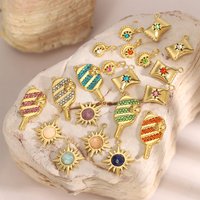 New DIY Stainless Steel Sun Zircon Pendant Candy Fan Enamel tennis racket Charm for Necklace Bracelet Keychain Making Waterproof