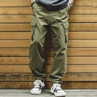 Men's vintage British Royal Navy pants, pure cotton tapered cargo pants, all-season casual large-pocket straight-cut long pants