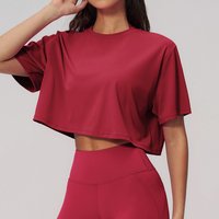 Summer Yoga Short Sleeved Sportswear Top With Exposed Navel Loose Round Neck Short T-shirt Running Gym Short Sleeved Yoga Top