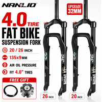 NANLIO Fat Bike Air Suspension Fork 20 26 Inch 4.0 Tire Snow MTB E-Bike Fork Oil Damping 32mm Stanchion 135x9mm