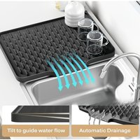 Küchen-Ablaufmatte aus Silikon mit integriertem Entwässerungsdesign, leicht zu reinigen, geeignet für Arbeitsplatten, Waschbecken, Kühlschränke