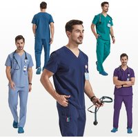 Men's Uniform Scrubs Cotton Polyester Medical Scrubs Set Short Sleeves Tooth Hospital Nursing Suits for Doctors 8020-02