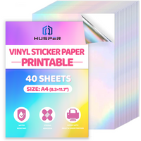 20/40Pcs A4 Holographic Rainbow Vinyl Sticker Paper for Inkjet & Laser Printers Self-Adhesive Waterproof Holographic Label Paper