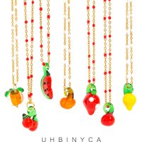 Colorful Fruit Charm Necklace for Women- Assorted Dopamine Color Hypoallergenic Stainless Steel Chain, Summer Vibe Beach Jewelry