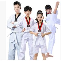 2022 TKD Kostüme Kleidung Weiß Taekwondo Uniformen WTF Karate Judo Dobok Kleidung Kinder Erwachsene Unisex Langarm Gi Uniform