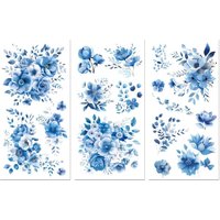 Peacoblue Rub on Transfer Decals for Furniture Crafts Decor 6"x12" 3Pcs Blue Flowers Waterproof UV DTF Transfer Decals Sticker