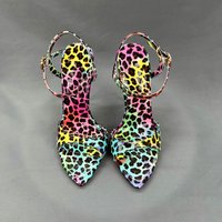 New Colorful Leopard Pattern 12cm Sexy Fashion Sandals for Women with Thin Heels, One Straw, Open toed Single Shoes