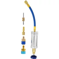 A/C Oil Dye Injector Kit Oil Filling Syringe with 1/4" Male and 1/4" Female,R1234YF R134A Low Side Quick Couplers,R410 Adapter