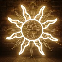Bohemian Sun & Moon Neon Sign, Retro Burning Sunflower LED Light, Wall Hanging Decor for Bedroom, Living Room, Multipurpose