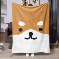 Cute Shiba Inu Face Flannel Blanket - Kawaii Pet Soft Cozy Throw for Sofa Bed Kids Room Gift