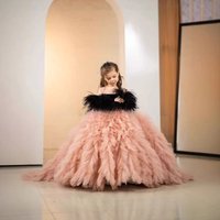 Pink Girls Princess Party Dress Puffy Tulle Gown Piano Performance Kids Birthday Flower Girl Pageant Formal Celebration Clothes