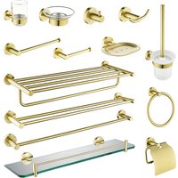 Brushed Gold Bathroom Accessories Towel Rack Toilet Brush Roll Paper Holder Towel Bar Hook Soap Dish Bathrom Hardware Wall Shelf