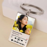 COOLTIME Personalised Photo Keychain Stainless Steel Custom Music Message Keyring for Men Women Birthday Gift Jewelry